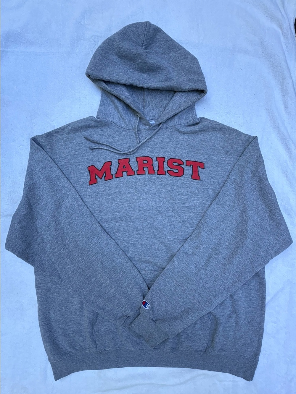 Vintage Champion Marist Gray Pullover Hoodie with Red Logo XL